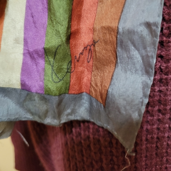 Vintage Kenzo Silk Jewel Tones Striped Oblong Silk Scarf - Picture 3 of 7